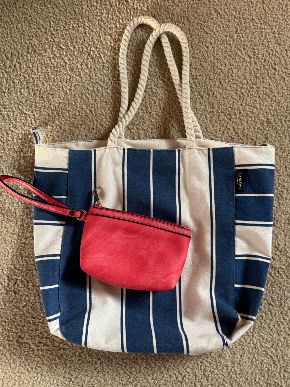Lancôme Tote & Coral Red Wristlet
